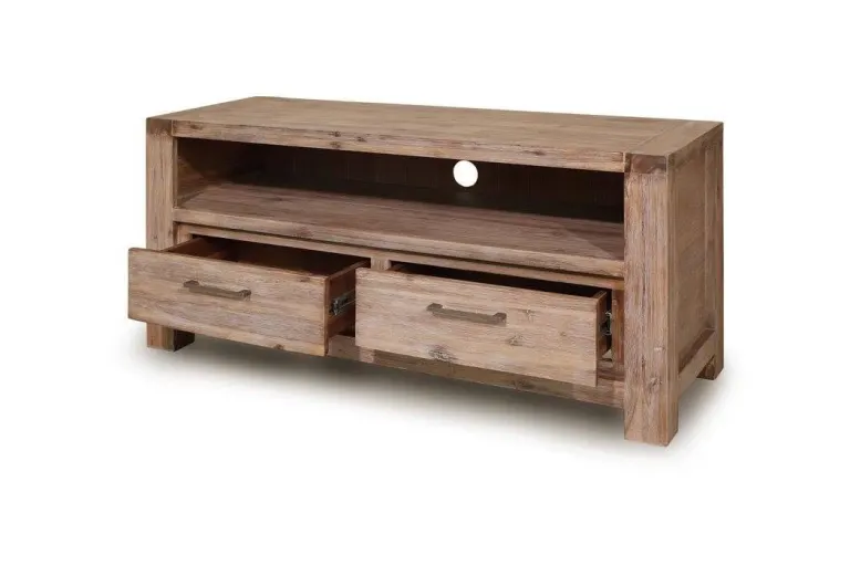 Chunky Wooden TV Bench – Two Drawers, Cable Hole
