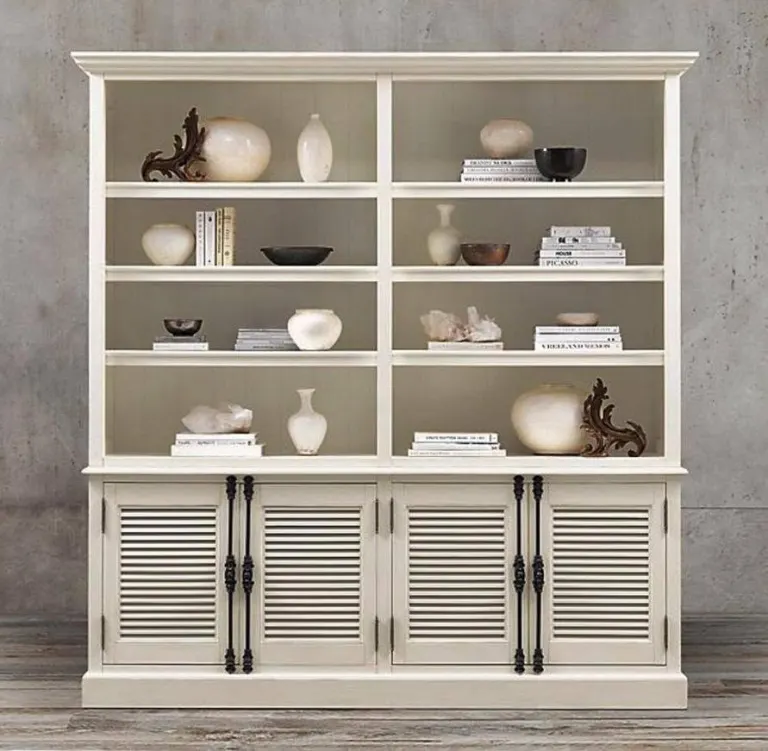 Open-shelf vitrine with louvred base, cream option